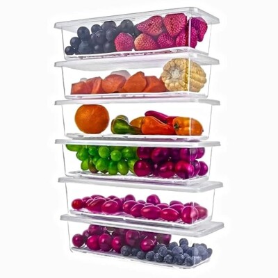 Fridge Storage Boxes Organizer with Removable Drain Plates and Lids (Pack of 6)