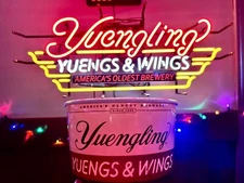 Yuengling Beer Yuengs Wings 24"x20" Neon Lamp Light Sign Bar Open Real Glass Art