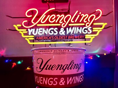 Yuengling Beer Yuengs Wings 24''x20'' Neon Lamp Light Sign Bar Open Real Glass Pub