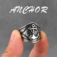 Nordic Vintage Viking Ship Anchor Totem Stainless Steel Men's Rings Sizes 7-13