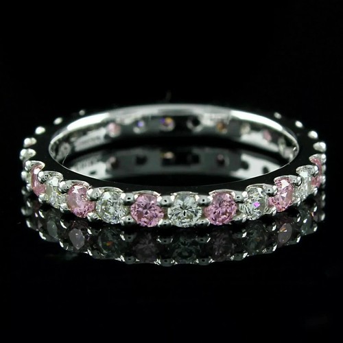 2.47CT Pink & White Lab-Created Diamond Full Eternity Ring 14k White Gold Finish - Picture 3 of 10