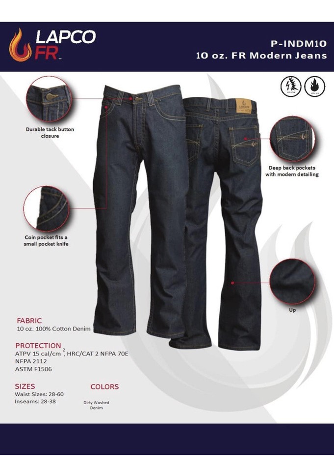 LAPCO FR Jeans CAT 2 Flame Resistant Mens 44x30 Dark Cotton eBay