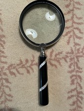 VTG Antique Magnifying Glass Silver W/ Black Marble Mother Of Pearl Handle