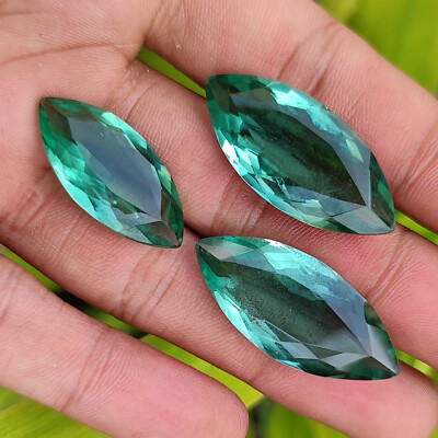 Natural 76 Carat Certified Green Amethyst Marquise Shape Gemstone 3Pcs Lot