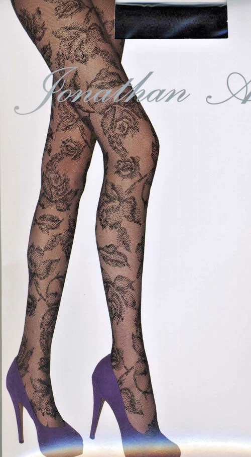 Medias Jonathan Aston negras corte KIERA terciopelo estampado rosa Foto 2 de 4