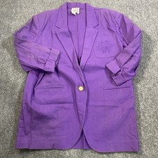 York & Harbor Blazer Womens Medium Purple Long Sleeve Button Career Pockets