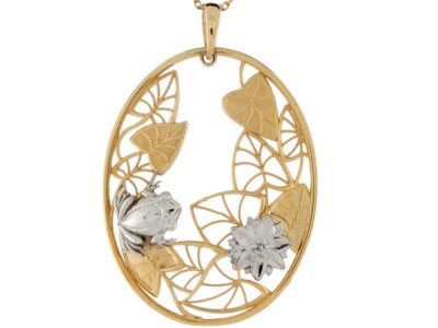 10k oder 14k 2 Ton Gold Frosch Blume Flora & Fauna Designer Kollektion Anhänger
