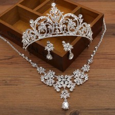 Bridal Accessories Wedding Jewelry Set Rhinestone Necklace Earrings Tiara Crown