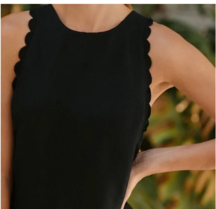 Anthropologie Black Scallop Sleeveless Linen Mini Dress Cutout Back With Tie M | eBay Anthropologie Black Scallop Sleeveless Linen Mini Dress Cutout Back With Tie M | eBay