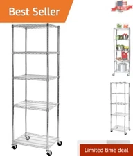 Robust 5-Tier Chrome Plated Wire Shelving with Heavy-Duty Wheels - NSF Certified