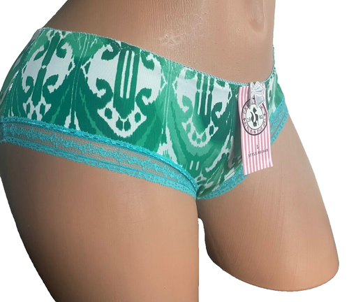 Bragas de bikini B18 Paris rosa verde estampado abstracto encaje corte bajo talla L - Imagen 2 de 2