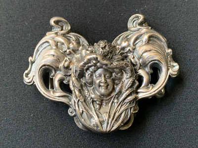 Silver-Tone Art Nouveau Woman Belt Buckle Art Nouveau Floral Silver Belt Buckle main image 4