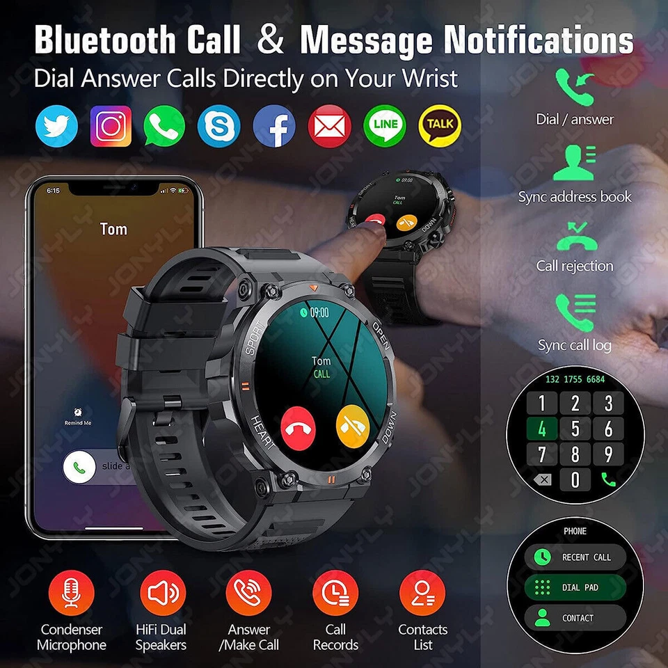 new arrivalW50 Military Tactical Smart Watch (Answer /Make Call) 5ATM Waterproof - Image 2 of 4