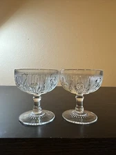 2 Iris Herringbone Champagne Tall Sherbert Glasses Vintage Jeanette Clear