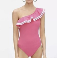 J CREW ONE SHOULDER RUFFLE PINK BEAUTIFUL SWIMSUIT SZ 2 NWT