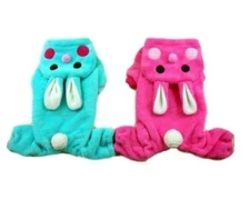 Dog Clothes Soft FLEECE Costume Overall Coat Pants Pajamas Jumpsuit Bunny XXS -L