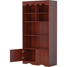 63" 5-Shelf Bookcase W/ Doors Engineered Wood Organizer for Living Room Office