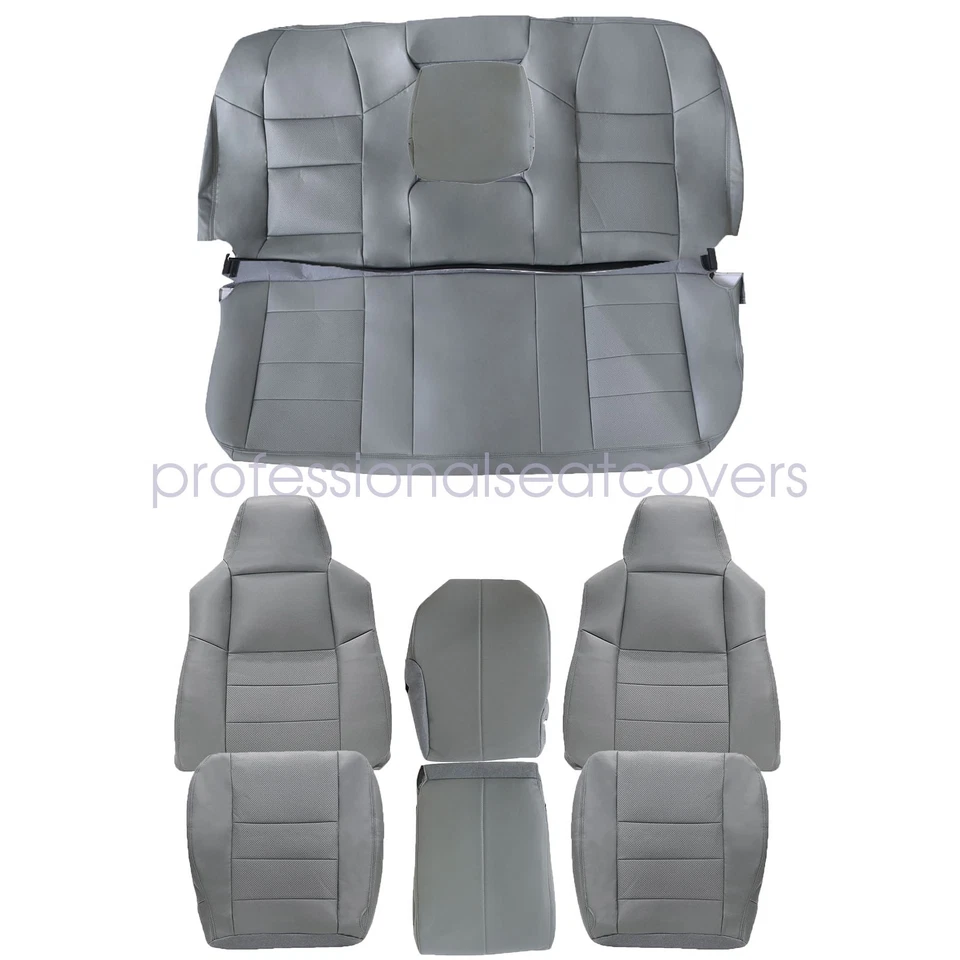 8 x Cubierta de asiento de cuero PERF delantera y trasera gris para Ford F250 Super Duty 2002-2007 Foto 2 de 4
