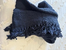 Navy Throw Blanket Open Weave with Fringes 50 x 60 - Rizzy Home Gift Cozy NEW