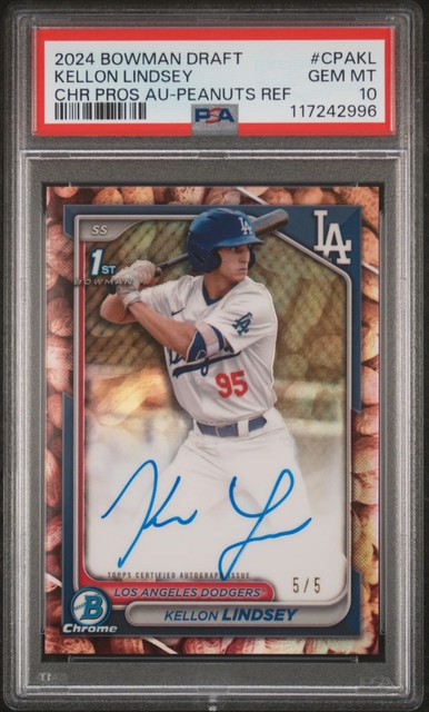 2024 Bowman Draft Auto Kellon Lindsey #CPAKL Peanuts Ref 5/5 PSA 10 Snack Pack