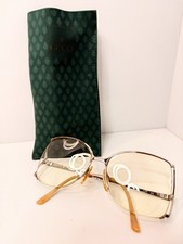 Vintage Gucci Aviator Eyeglasses Frame 2201 56  16 Gold Tone Yellow Lens Italy