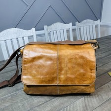Vintage Fossil Men's Cognac Leather Messenger Bag Crossbody Laptop Briefcase