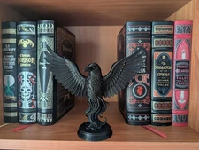 Black Raven Statue On Plinth - Outstretched Wings Gothic Decor