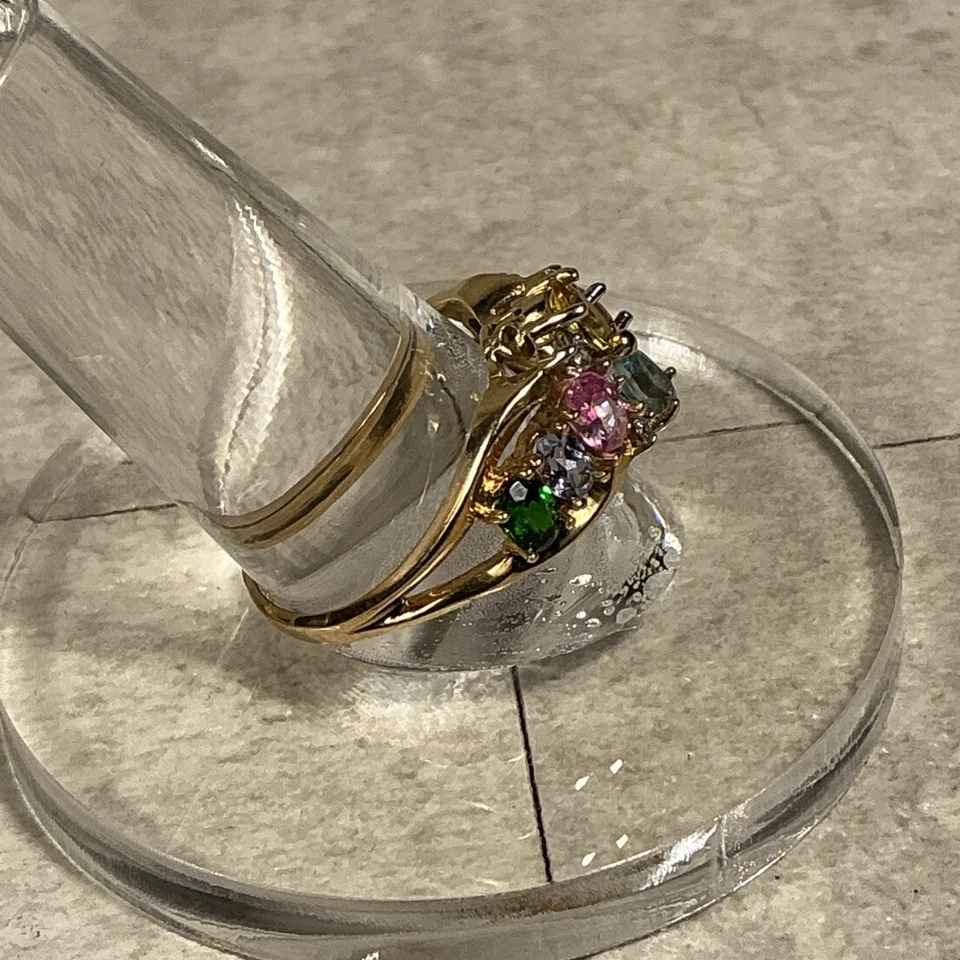 Anillo Vintage Oro 14k Talla 8.60ctw Ov/Rd Multi Gema con Diamante 4.65 Gramos Foto 3 de 4