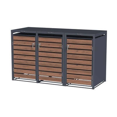SCHARTEC Mülltonnenbox 3er Metall Holz 240l Mülltonnenhaus Mülltonnenverkleidung