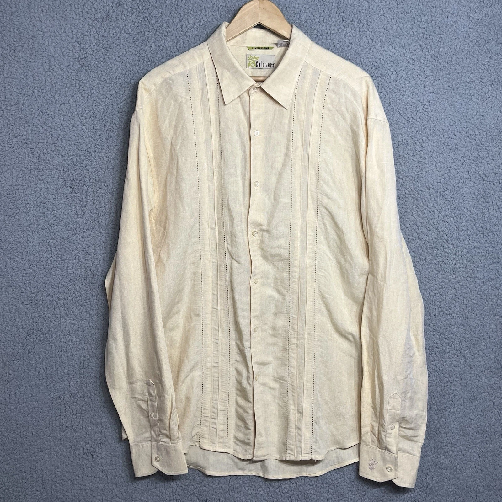 Cubavera Linen Shirt Mens Size XL Yellow Long Sleeve Vacation EUC