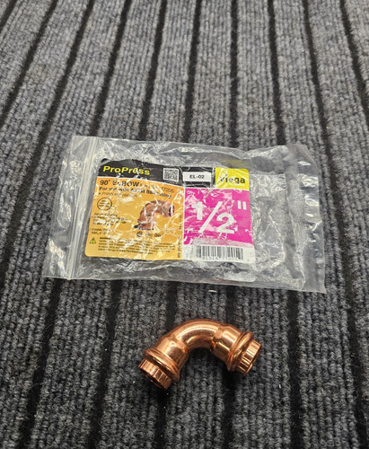 (QTY 2) Viega 77205 ProPress 1/2" x 1/2" Lead-Free Copper 90° Elbow Fittings