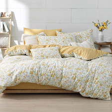 100 Natural Cotton Duvet Cover Full Size 3Pcs - Yellow Duvet Cover with Pink 