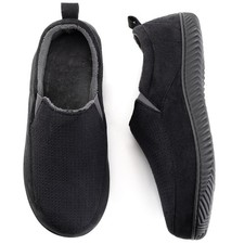 Men's Closed-Back Memory Foam Slippers with Plush Lining Faux Suede Non-Slip ...