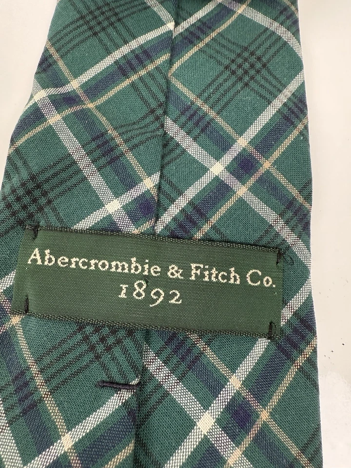 Винтажный клетчатый мужской галстук Abercrombie & Fitch зеленый хлопок 58 дюймов x 3,75 дюйма опрятный - Изображение 3 из 4