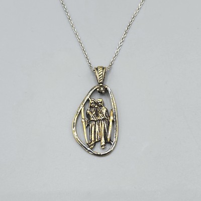 Sterling Silver Vermeil Zodiac Twin Gemini Pendant Chain Necklace 18'' 6.5g