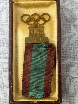 Olympiade Berlin 1936 Teilnehmerabzeichen Nr.711,mit Box/Etui,Olympische Spiele. - Bild 1 von 4