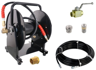 #ad Scheiffer Sewer Jetter Kit Ball Valve Hose Reel 1 8quot; x 100#x27; Hose and Nozzles $334.99