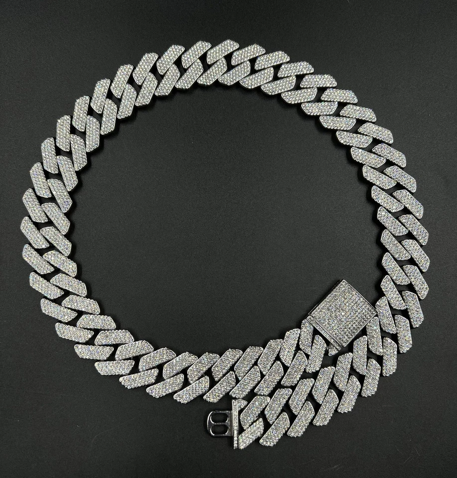 Cadena de eslabones cubanos Miami plateada moissanita VVS1 28” X 26,5 MM helada Foto 2 de 4