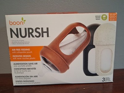 Boon Nursh, Silicone Pouch Bottle, Medium, 3 Months +, 3 Bottles, 8 oz Each