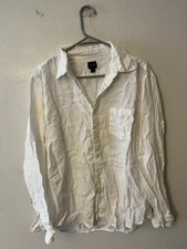 J.CREW Linen Blend Shirt Men L Slim Button Down White Long Sleeve AL179
