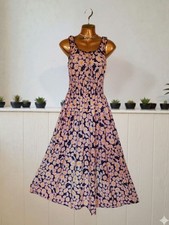 Leave-U-Out Daisy Floral Smocked Maxi Pink & Navy Sleeveless Summer Boho Gown