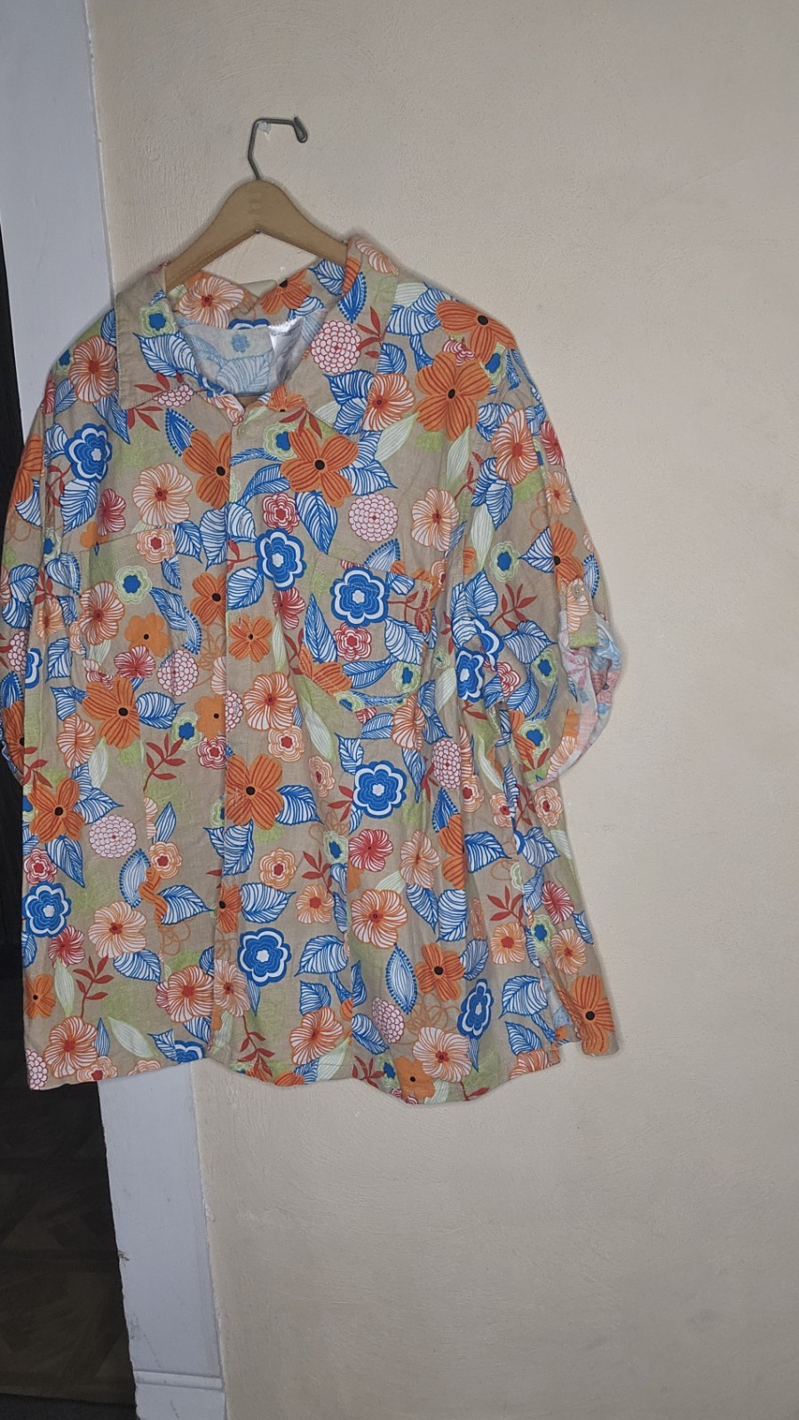 Just My Size Women's Blouse 3X Collared Button Down Roll Tab Sleeve Floral