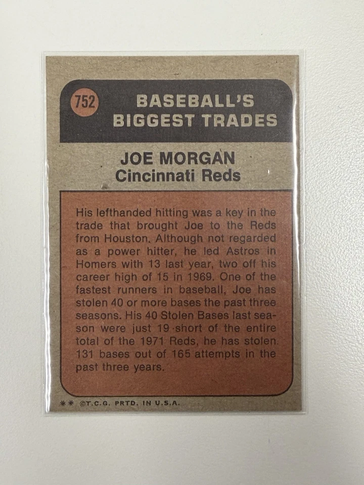 1972 Topps - High # Joe Morgan #752 Negociado - Imagem 2 de 2