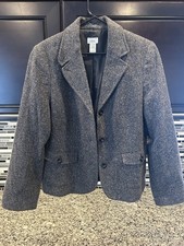 L.L.Bean Sz Large Wool Silk Blend Tweed Blazer Charcoal Gray 3 Button Jacket