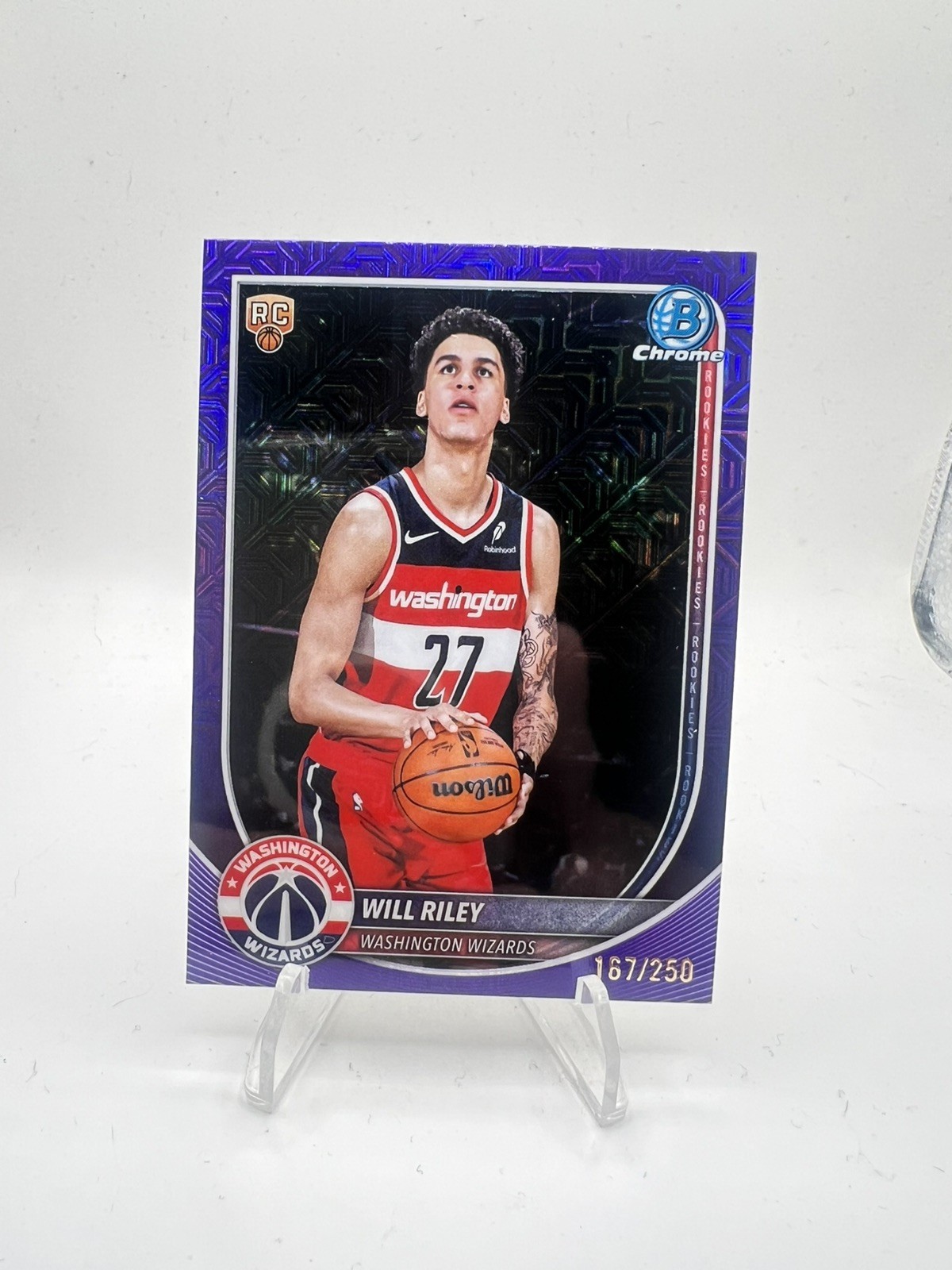 Topps 2025-26 Bowman Chrome Will Riley Wizards RC #BCV-21 Purple /250