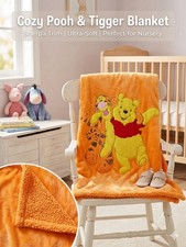Disney Winnie the Pooh Fleece Blanket Orange Embroidered Tigger Piglet Fleece