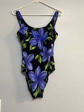 Vintage Longitude Multicolor Floral One Piece Swimsuit women size 10 artsy