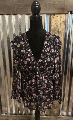 IRO Dolla Sheer Peplum Blouse Women's Ruffle Dark Fairy Medium see Measurements