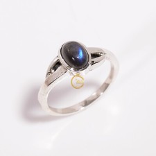 Natural Labradorite Gemstone Ring 925 Sterling Silver Minimailst Ring Jewelry