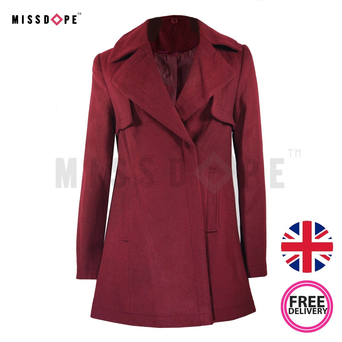 NEW WOOL MAROON COAT WOMENS RED PARKA LONG DOUBLE BREAST LADIES TRENCH  WINTER